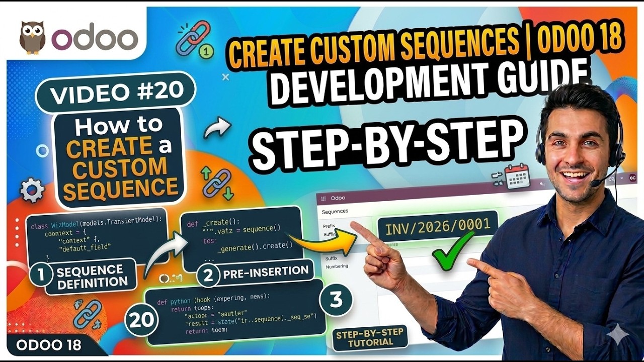 20. How to Create a Custom Sequence | Odoo Development Step by Step | Odoo 18 Tutorial