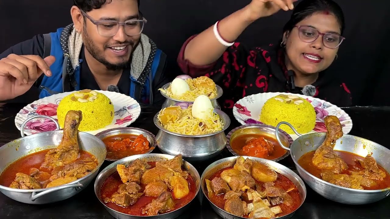 mutton curry, chicken curry, chilli chicken, egg biriyani, basanti pulao eating challenge