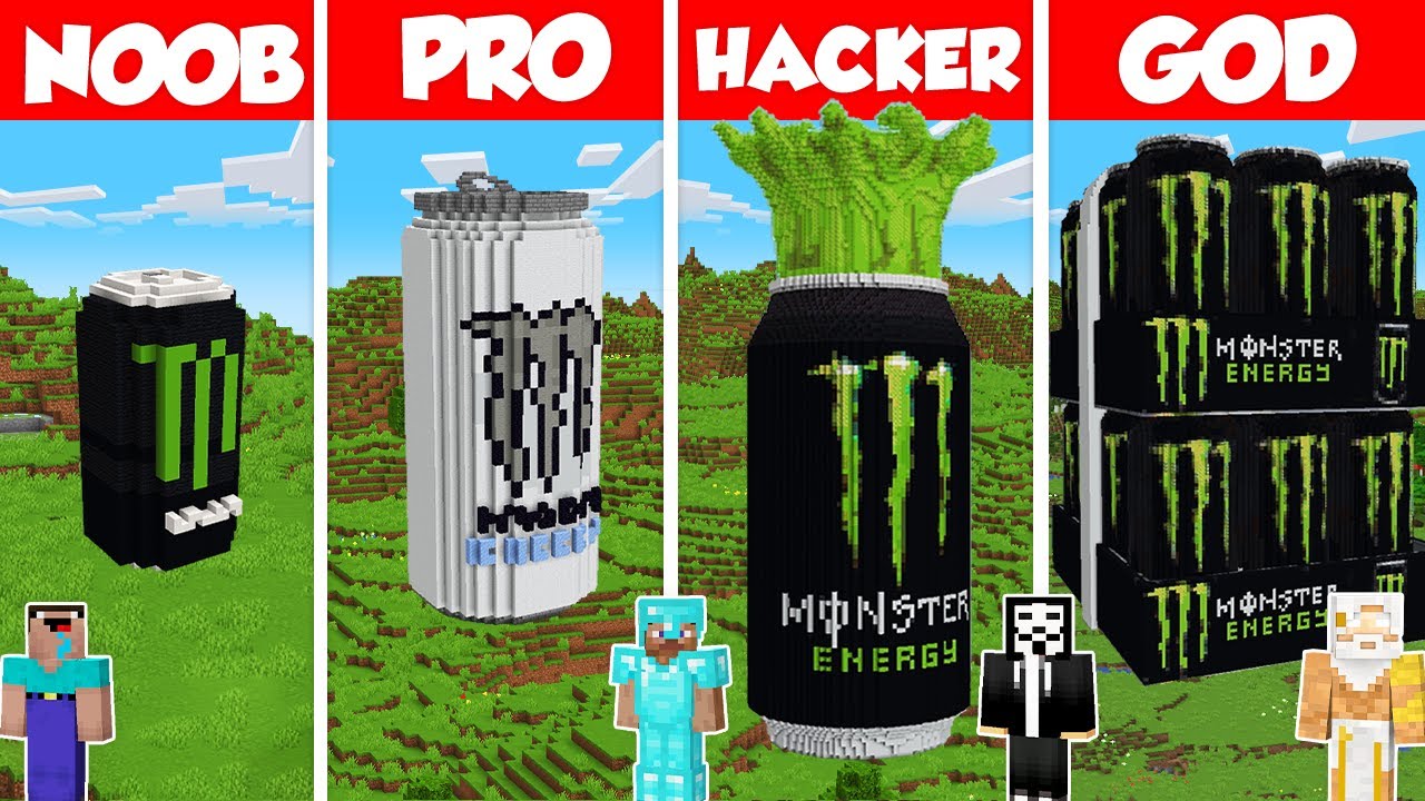 Monster Energy Drink Build Battle Challenge - Noob vs Pro vs Hacker vs God - Minecraft Animation