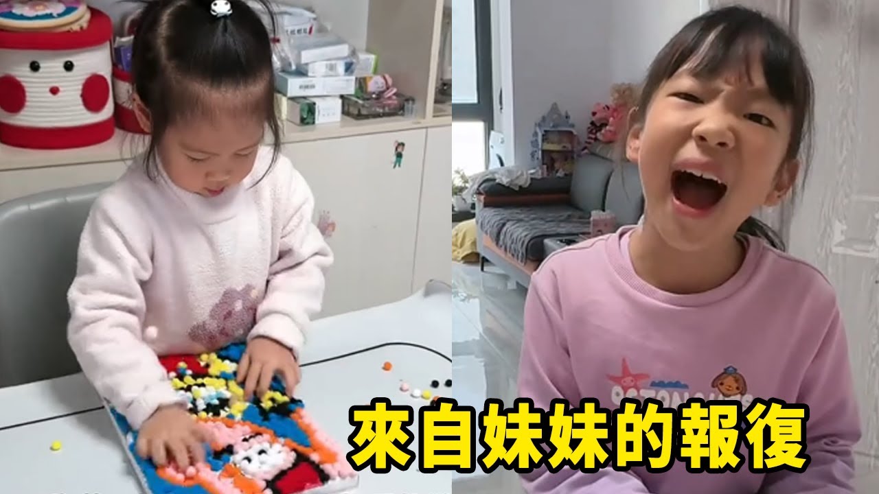 妹妹被姊姊欺負，氣不過竟然損壞了姊姊的毛球畫，這下慘了！ 【佳禾溪溪的生活】