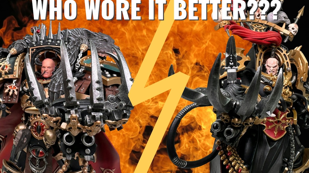 Сравнение фигурок JoyToy Warhammer 40K Black Legion Abaddon The Despoiler и Sons of Horus Horus L...