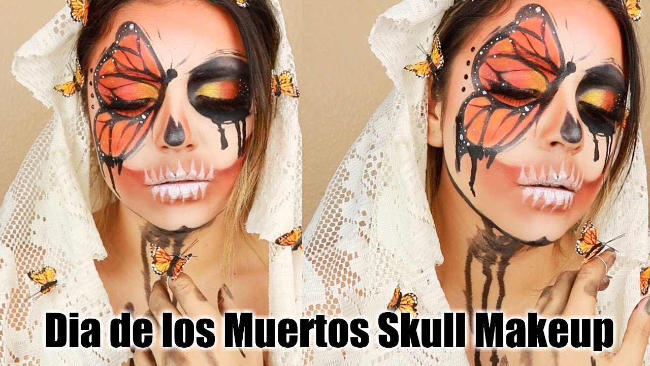 Día de los Muertos Monarch Butterfly Skull Halloween Makeup Look