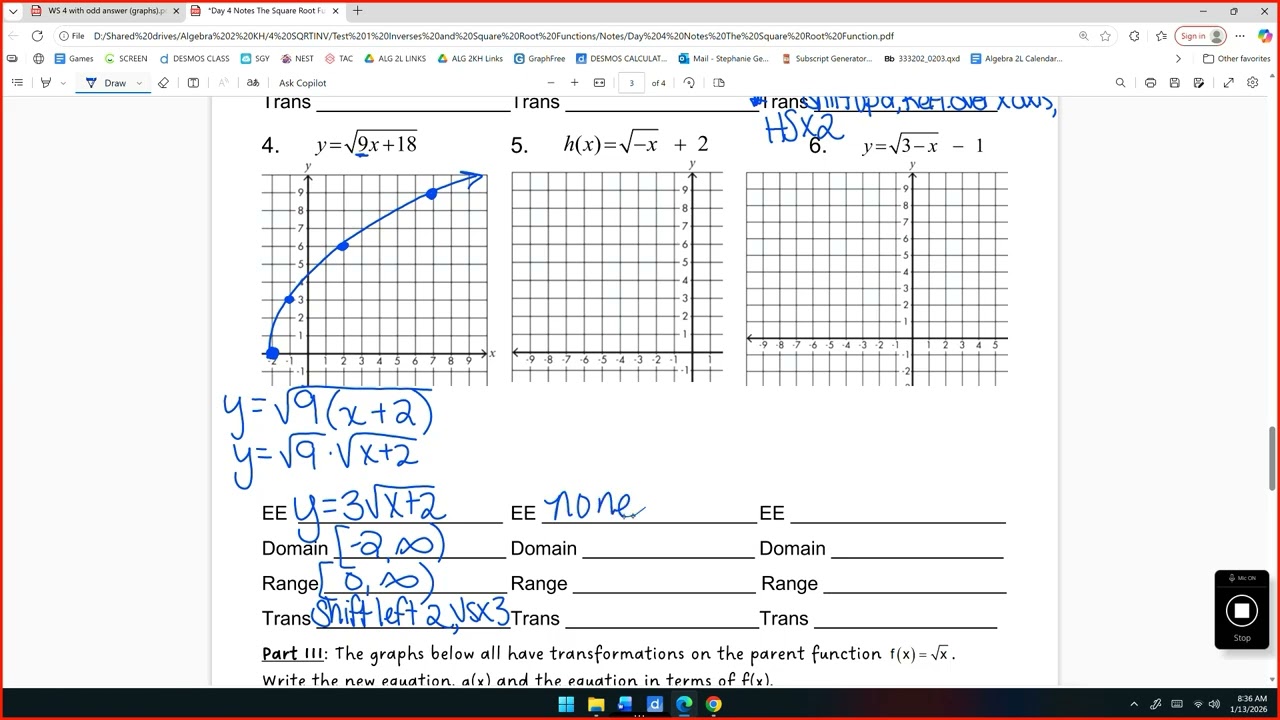 Square Root Functions Part 2 K
