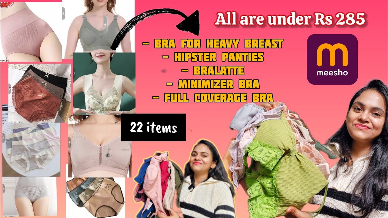 Meesho full coverage Bra for Heavy Bust under 285/-| Meesho bra haul , bralatte/hipster panties |