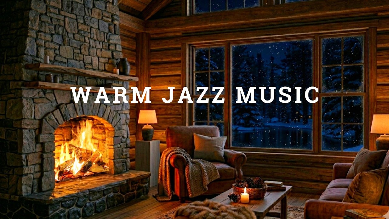 Cozy Cabin Fireplace Jazz ❄️ Soft Snowfall Ambience for Deep Focus & Relax