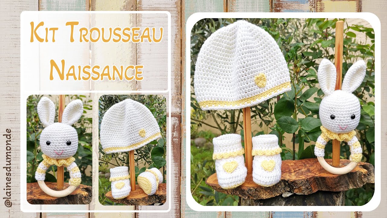 Faire Trousseau Naissance Bébé Crochet : Hochet Lapin, Bonnet, Chausson ! 👶KIT - Tuto Pas à Pas 🎨😍