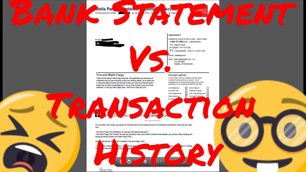 bank statement vs transaction history - What is the difference?