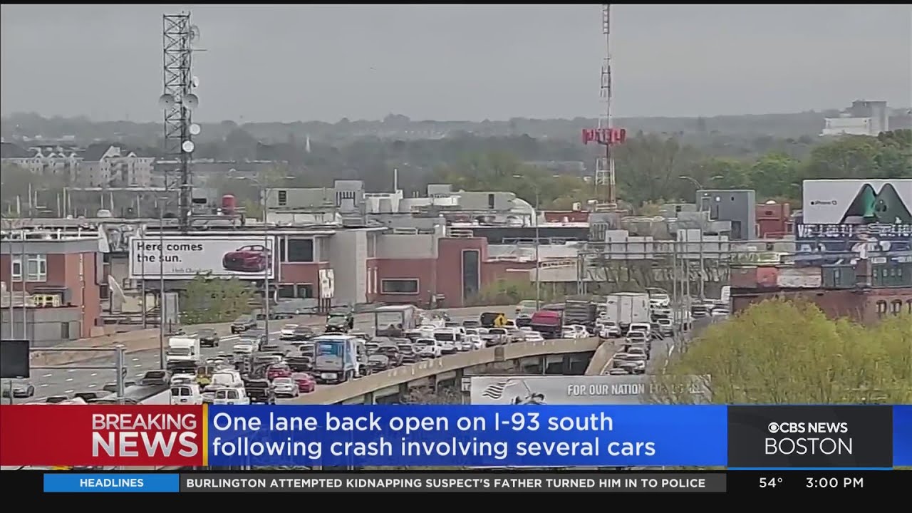 Traffic backed up on I-93 south in Boston after multi-car crash