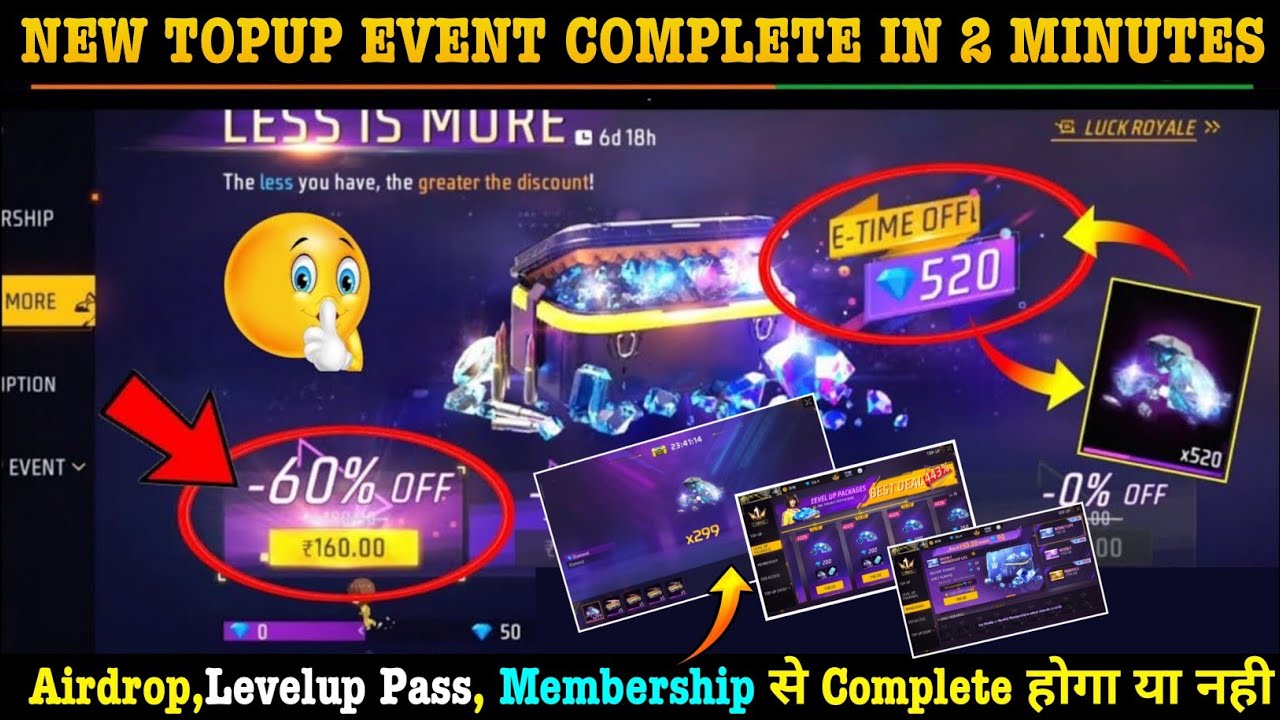 LESS IS MORE DIAMOND TOP UP EVENT MEIN 60% OFF KAISE MILEGA | HOW TO GET 520 DIAMONDS IN FREE FIRE