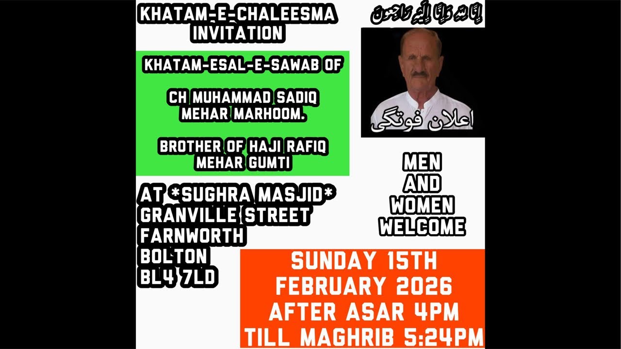 Khatam-E-Chaleesma of Haji Ch Sadiq Mehar Marhoom
