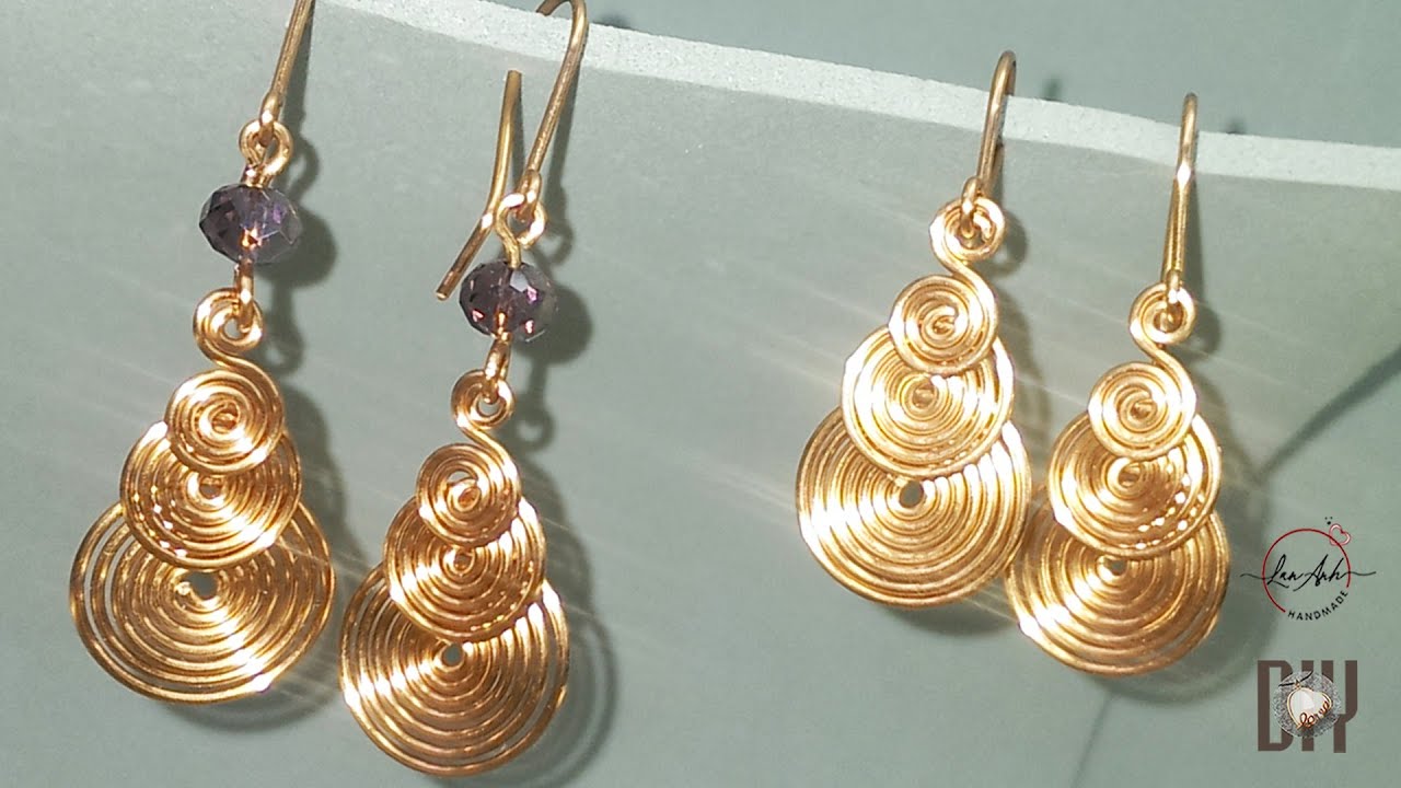 earrings twisted round like coins - handmade copper wire jewelry - full version ( slow ) 310