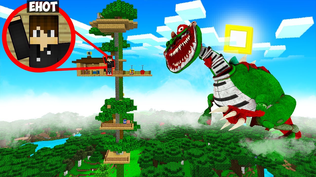 ПИАНОЗАВР НАПАЛ НА НАШ ДОМ НА ДЕРЕВЕ В МАЙНКРАФТ! ЕНОТИК И ФИАЛКА PIANOSAURUS MINECRAFT