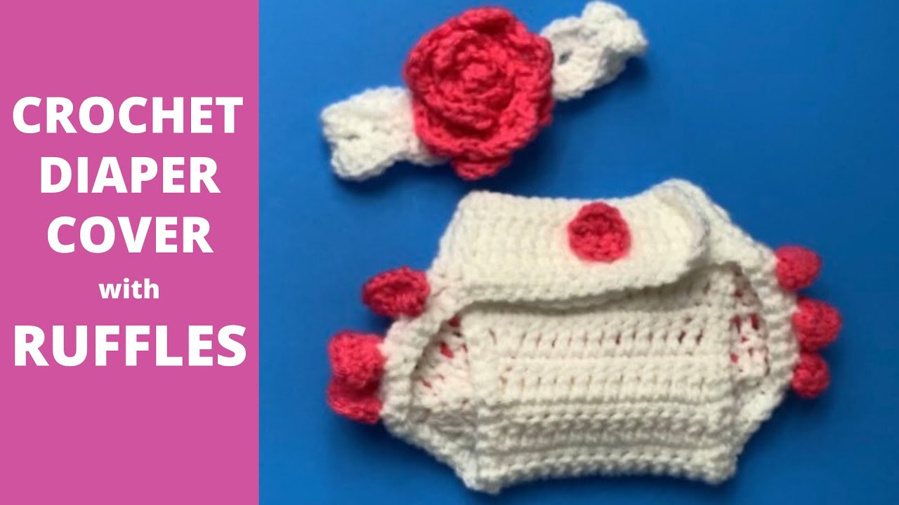CROCHET DIAPER COVER WITH RUFFLES / Size 0-3 months / Adjustable