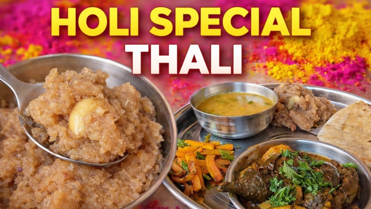 Holi at Home 🌸 Simple Homemade Thali | Dal, Bharwa Baingan, Roti & Suji Halwa
