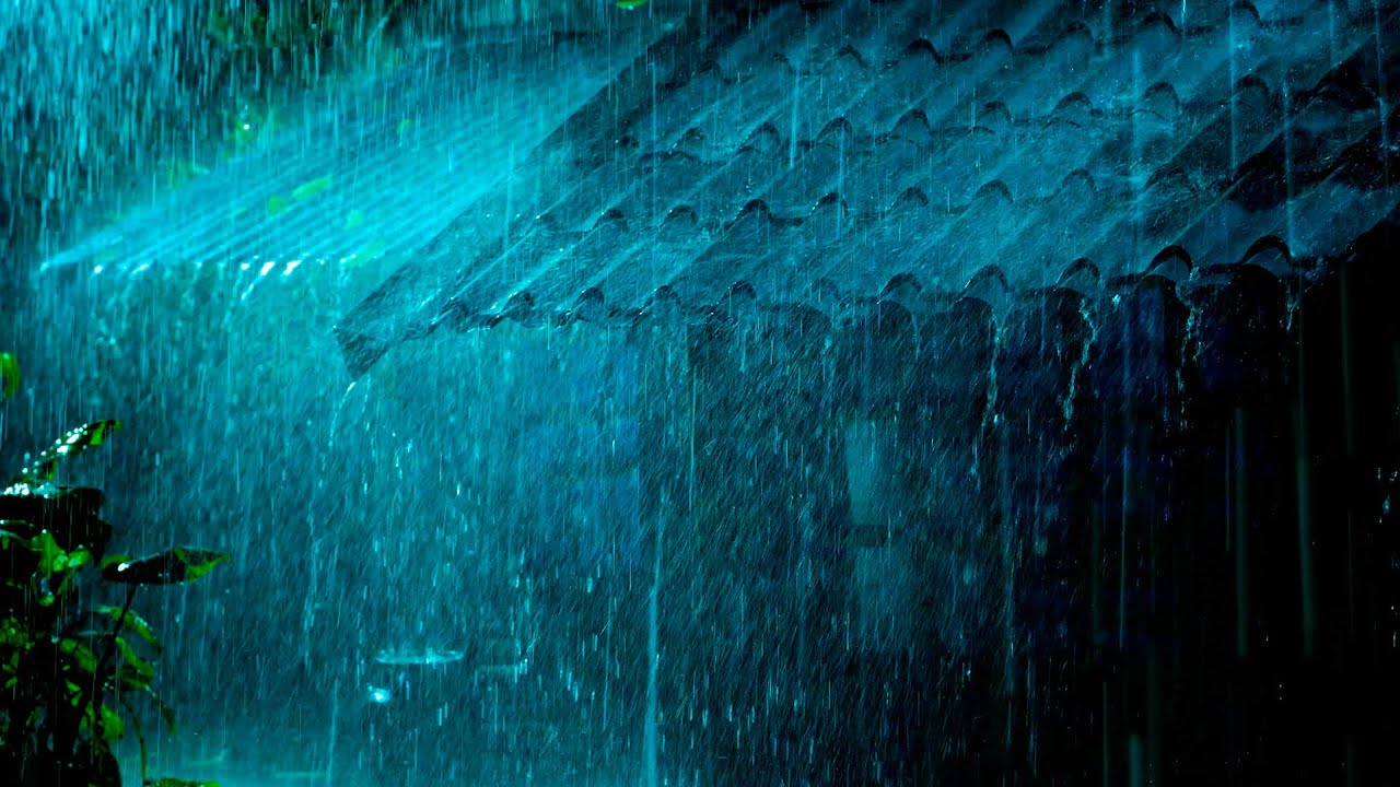 Heavy Rain On Roof For Deep Sleep & Insomnia Relief - Night Thunderstorm For Insomnia, Study, Relax