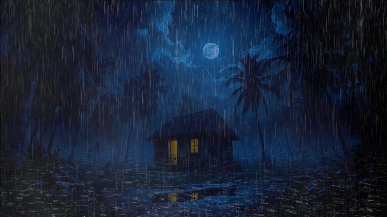 Tropical Rainy Night Under Full Moon 🌙 | Relaxing Rain Sounds for Deep Sleep & Stress Relief