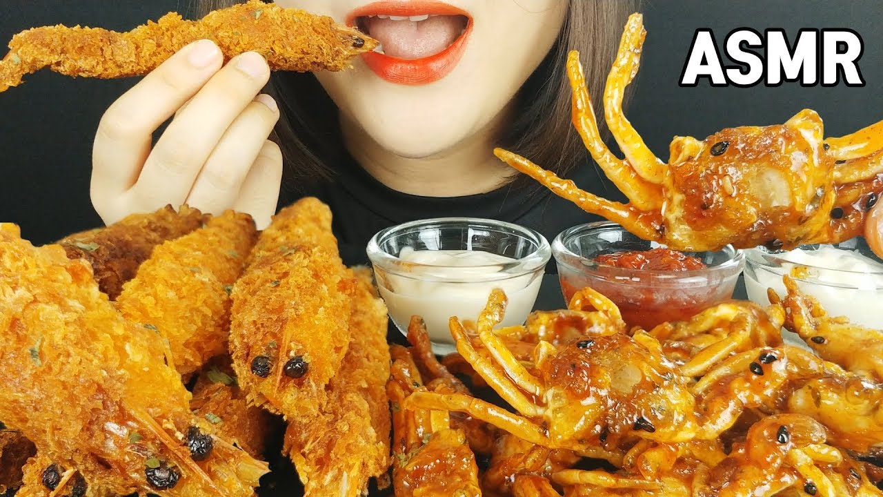 ASMR жареные мягкой оболочки краба & целом креветки * экстремальную хрустящие (едят звуки) Мок-Бэнг