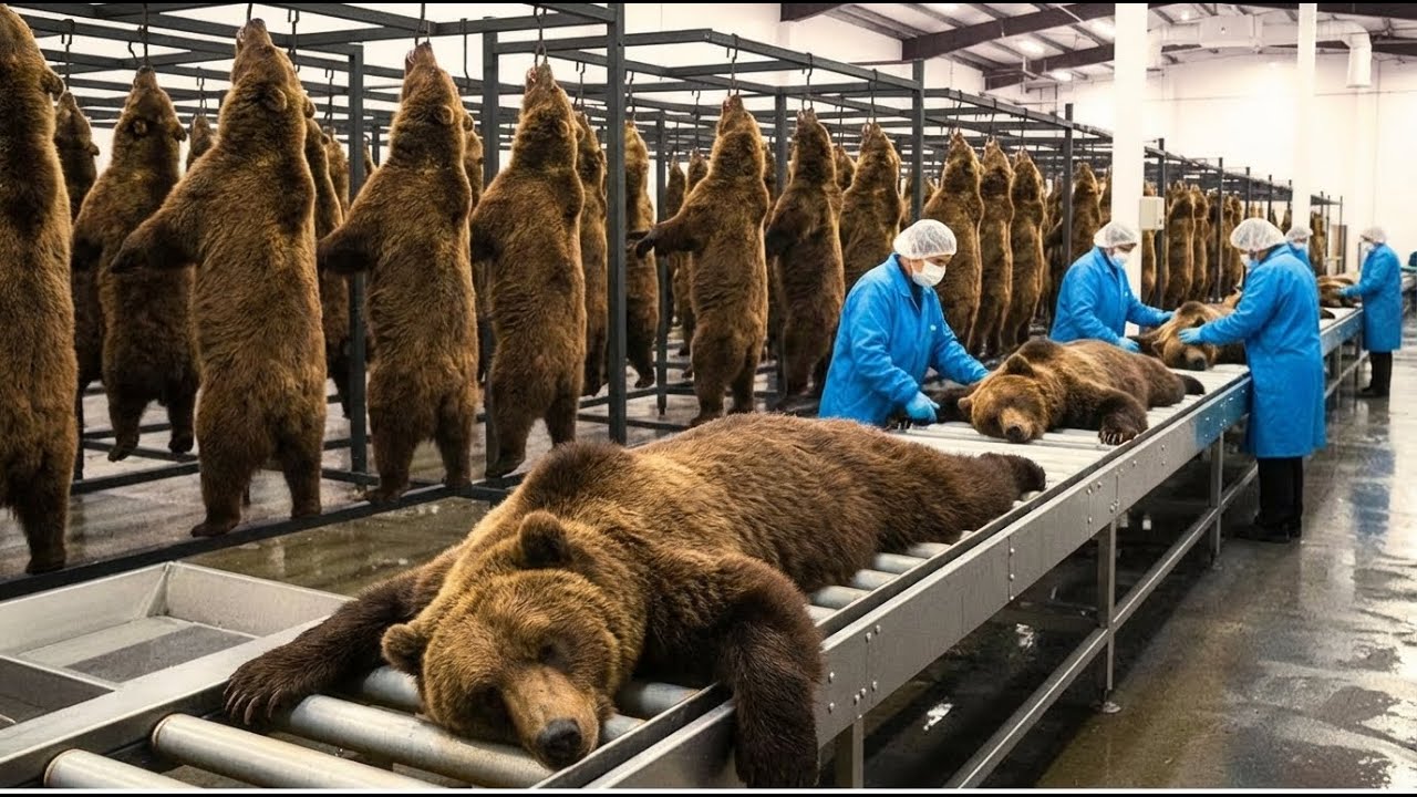 inside the Bear leather factory–million-dollar products are made from Bear skin (full process)