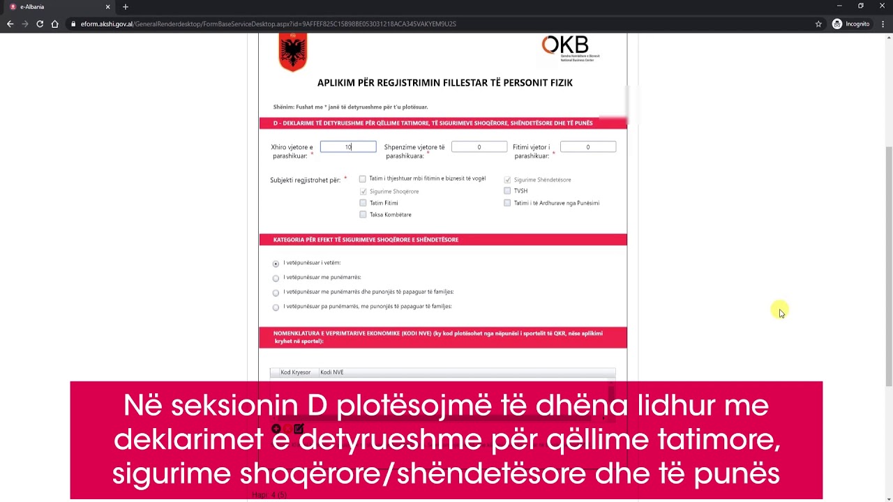 Regjistrimi i Biznesit ( Person Fizik)