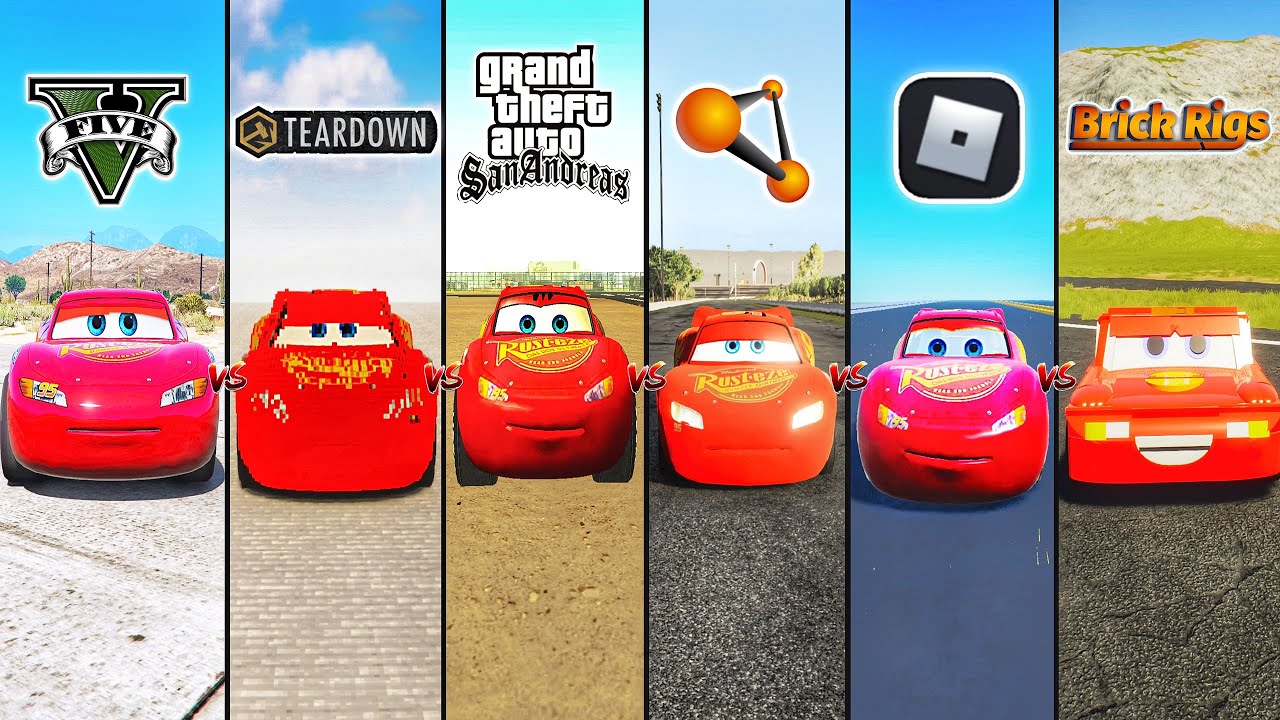 GTA 5 LIGHTNING MCQUEEN VS TEARDOWN VS GTA SA VS BEAMNG VS ROBLOX VS BRICK RIGS - WHICH IS BEST?