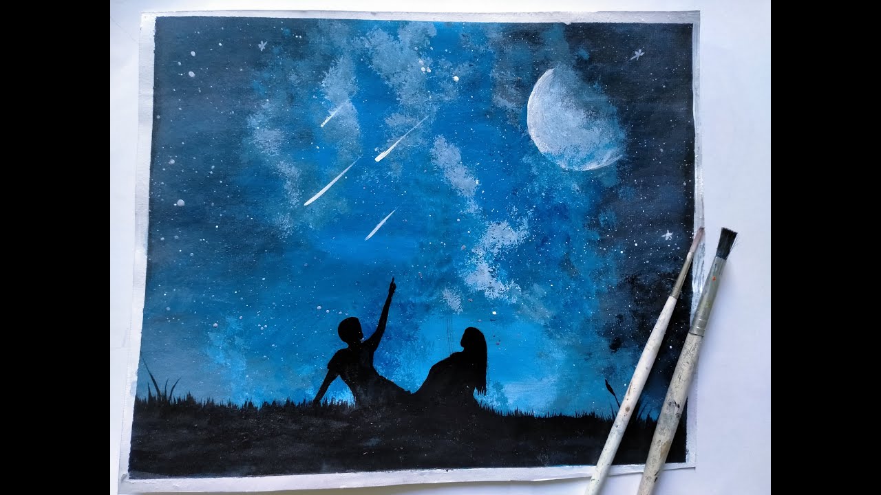 An easy night view and couple painting | Moody Artist | DIY