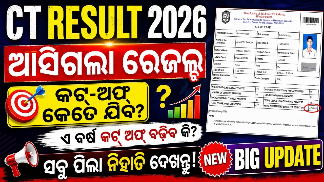 CT Result 2026 OUT  | Odisha CT Result and Cut-Off 2026 | D.El.Ed Result 2026