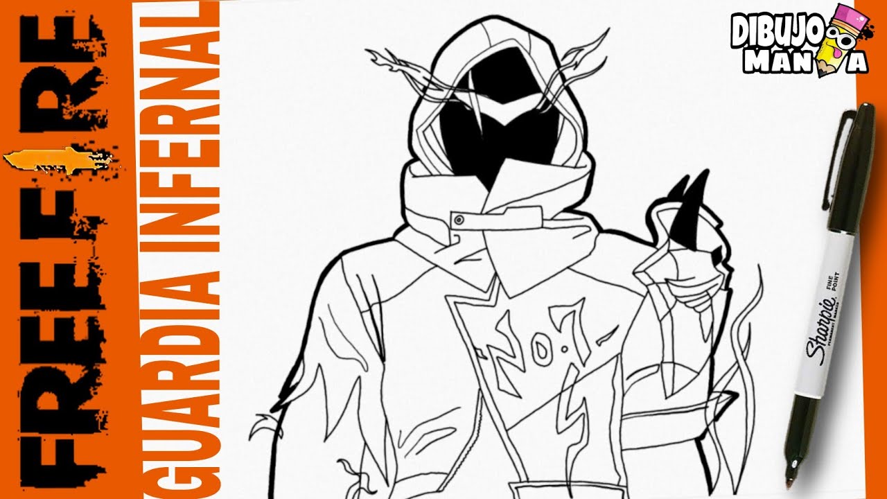 COMO DIBUJAR LA SKIN GUARDIA INFERNAL DE FREE FIRE | how to draw free fire infernal soldier