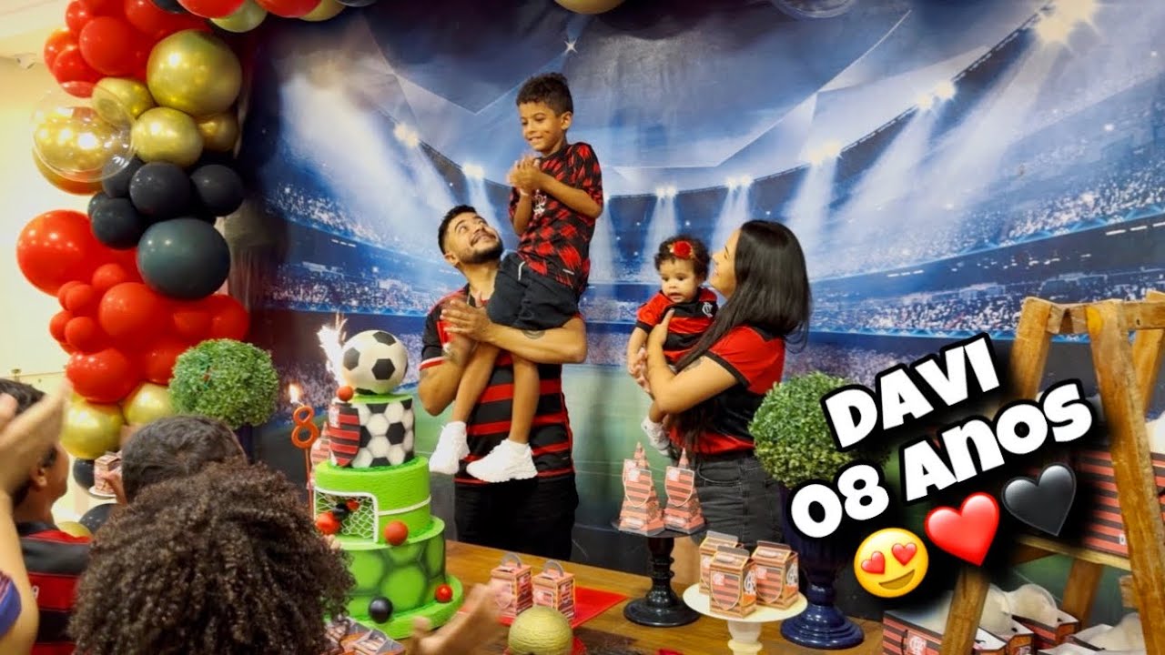 ANIVERSÁRIO DE 08 ANOS DE DAVI * Tema FLAMENGO + Abrindo os presentes 🎁❤️🖤