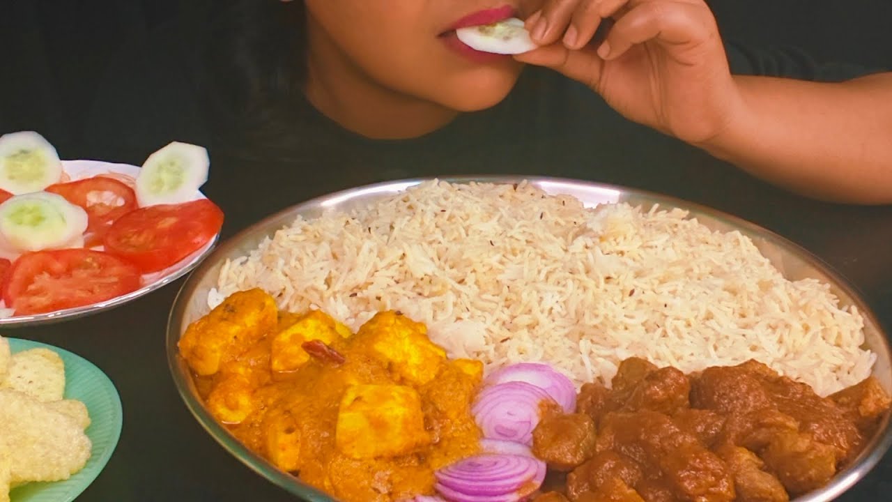 Bigbites, Eating Jeera Rice, Soya curry, Paneer Butter Masala and salad II Eating show II