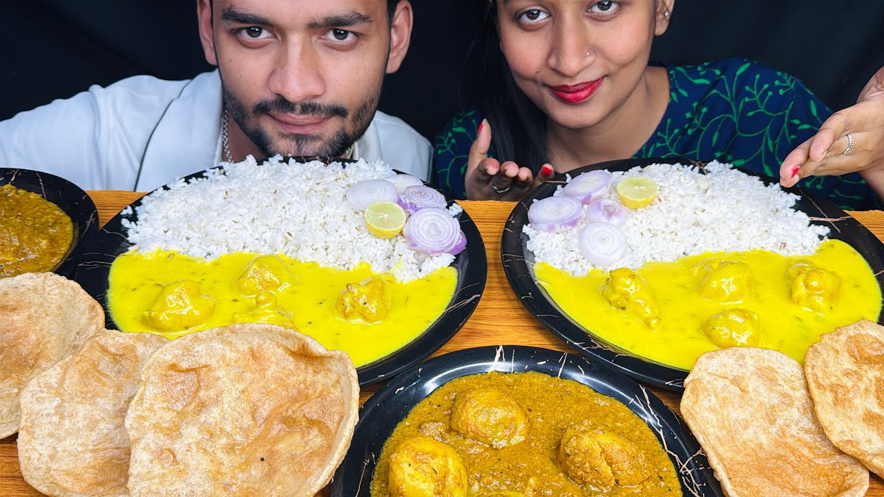 EATING KADI PAKODA,JEERA RICE,ALOO DUM SALAD,KADI SAMOSA MUKBANG|KADI PAKORA EATING CHALLENGEFOOD
