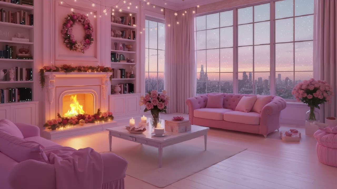 🎶🔥 2 HOURS Tranquil Winter Piano Lounge | Snow Views & Warm Fire Inside | Focus Study Work Calm