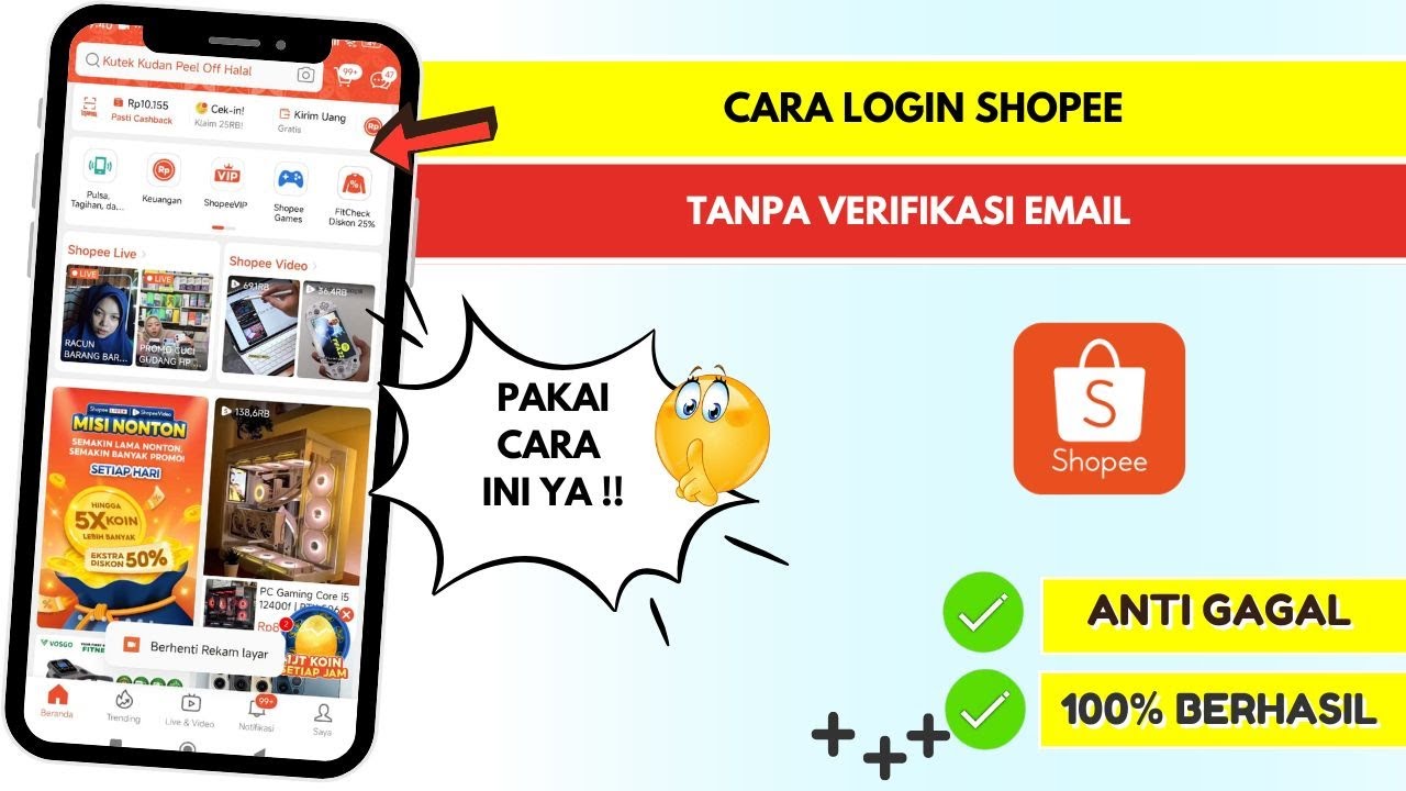 Cara Login Shopee Tanpa Verifikasi Email