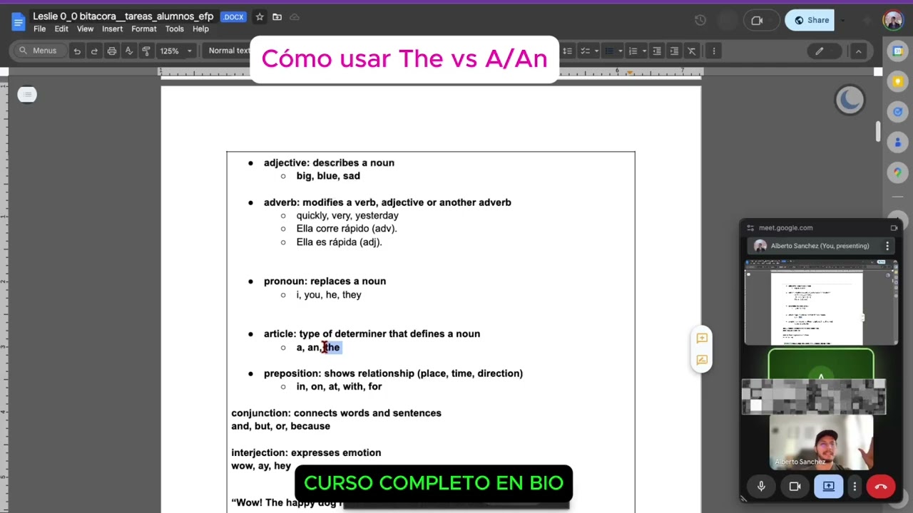 Partes del Lenguaje repaso rápido con alumna