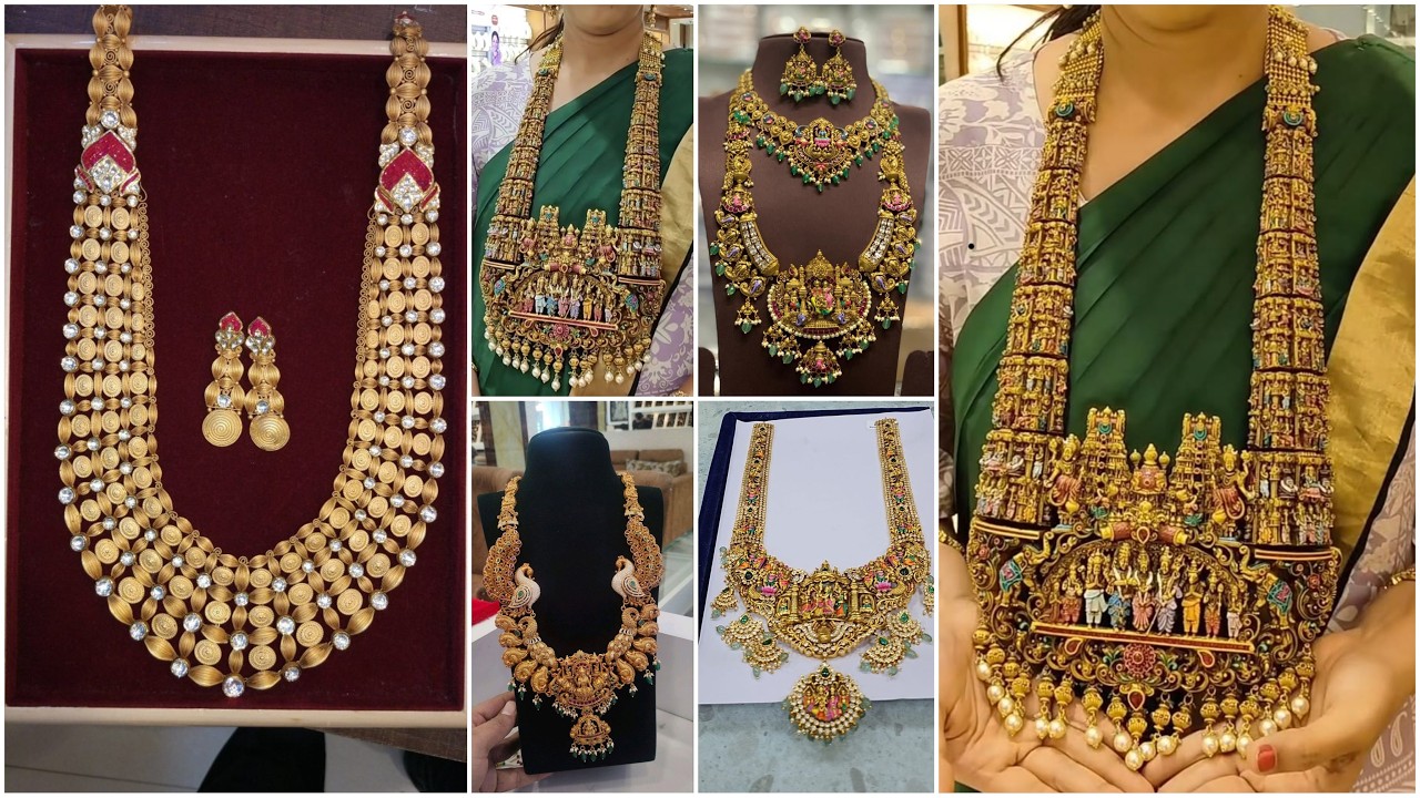 Gold Antique Wedding Necklace ,Gold Haram Designs Collection