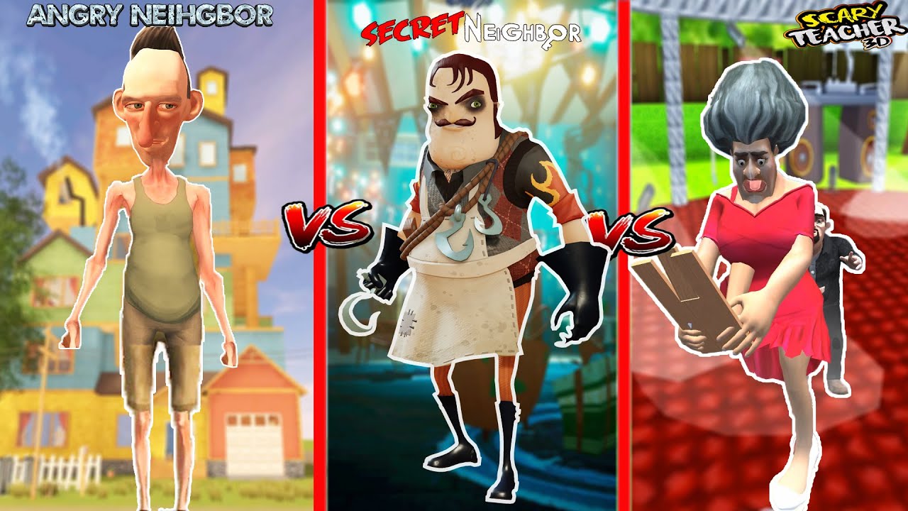 BÜTÜN DELİLER TOPLANDI KAPIŞMASI 😱 Angry Neighbor  vs Scary Teacher vs Secret Neighbor  Challenge