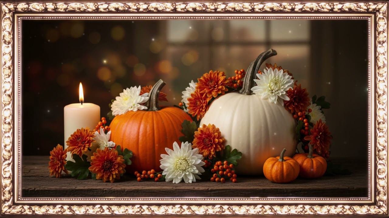 Autumn Comfort 🍂 Pumpkin & Floral Frame TV Art  Elegant 4K Fall Screensaver