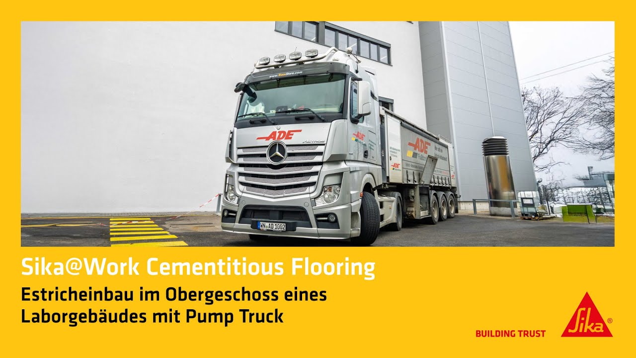 Sika@Work Cementitious Flooring – Estricheinbau im Obergeschoss eines Laborgebäudes mit Pump Truck