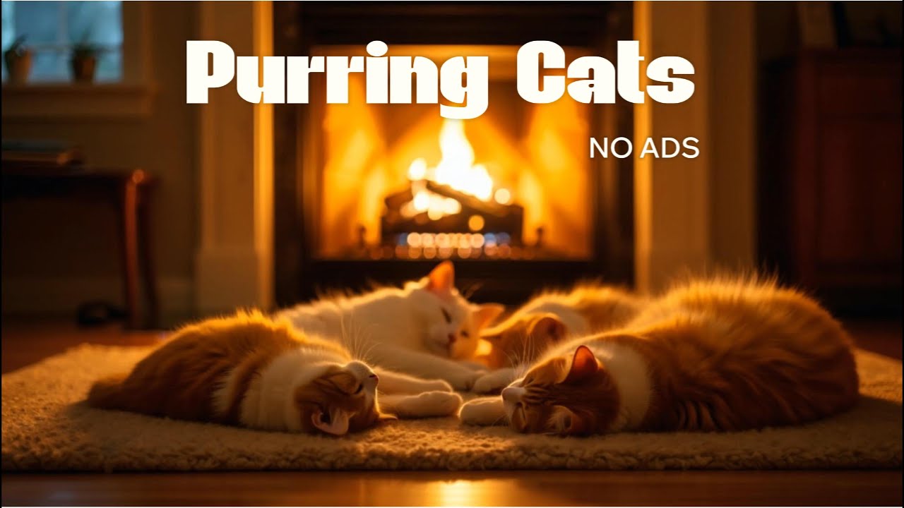 Purring Cats Sleeping by Fireplace 🔥 Healing Sounds & Cozy Ambience