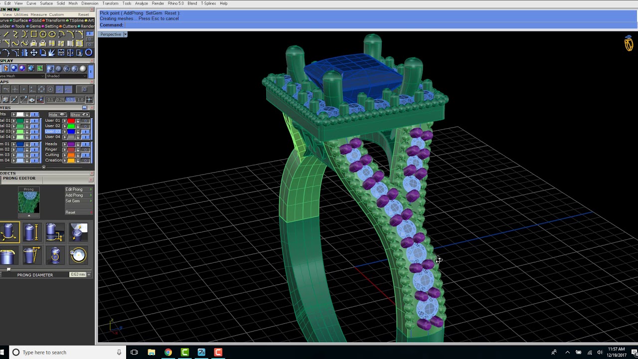 Custom Engagement Ring - Setting Diamonds 3D Model