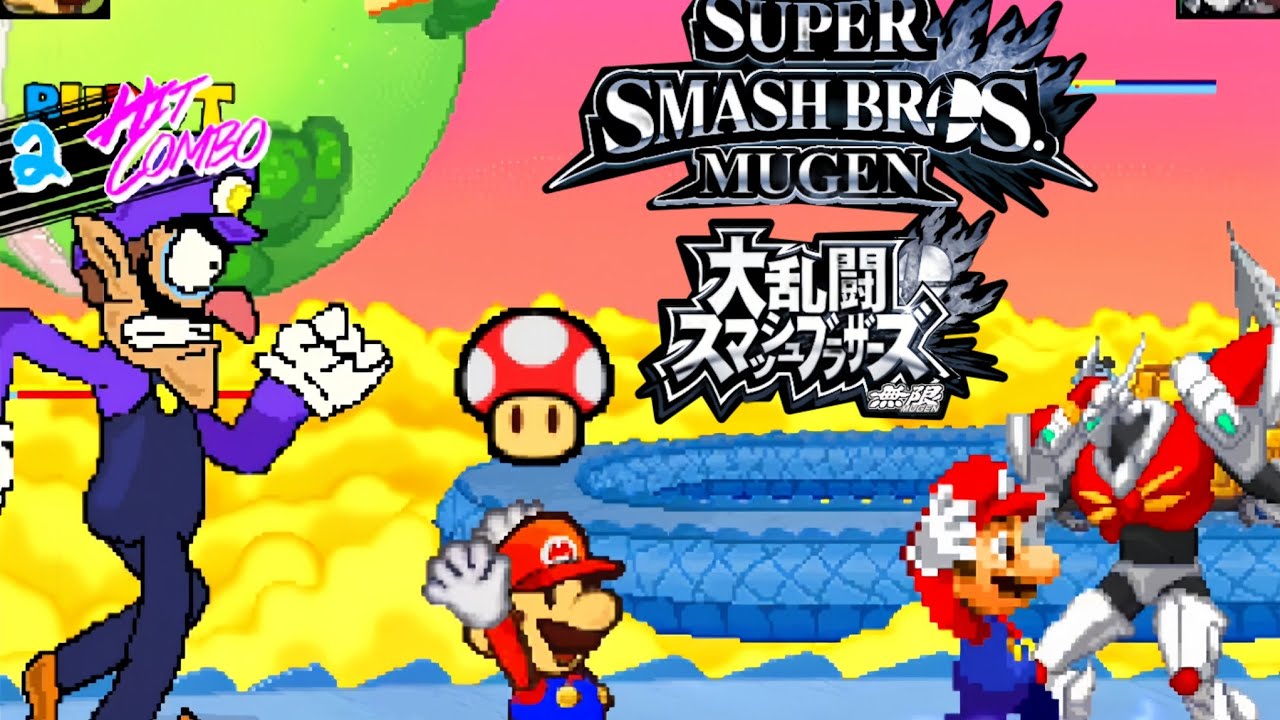 Paper Mario & Mario vs Waluigi & Tekkaman Blade ( Super smash bros Mugen android port)