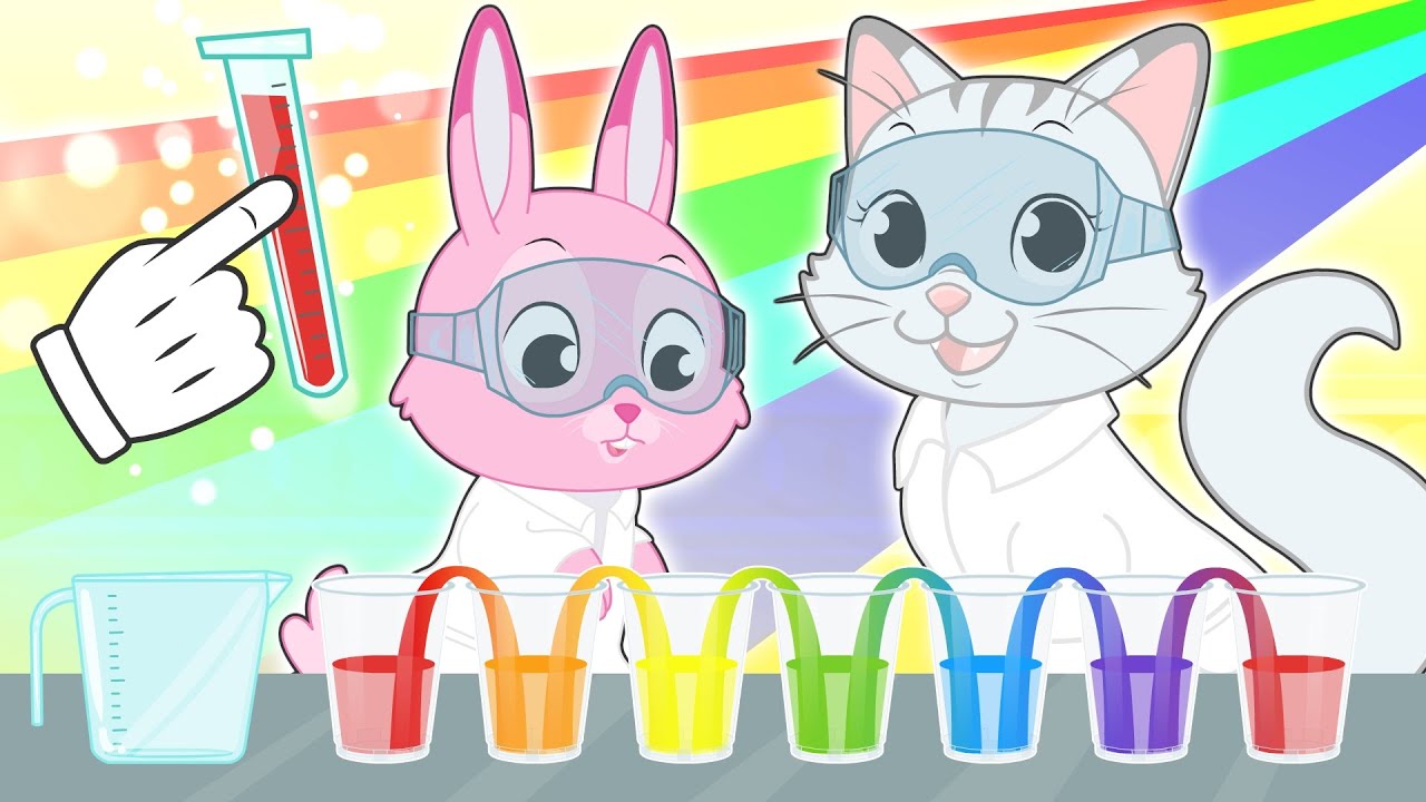 BABY PETS 🐱🧪 Walking water experiment 🐰 Ruby and Kira make a rainbow of water