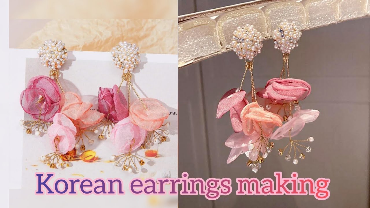 Pink earring making tutorial 💫 Korean earrings making at home 💫Sunehra tasnim's inspired earrings