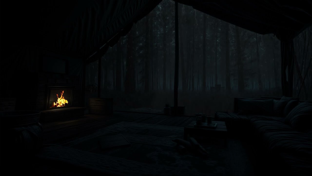 No Ads, Cozy Night in a Wooden Cabin 🌲 | Soft Rain & Firelight for Deep Sleep Ambience 🌧️🔥