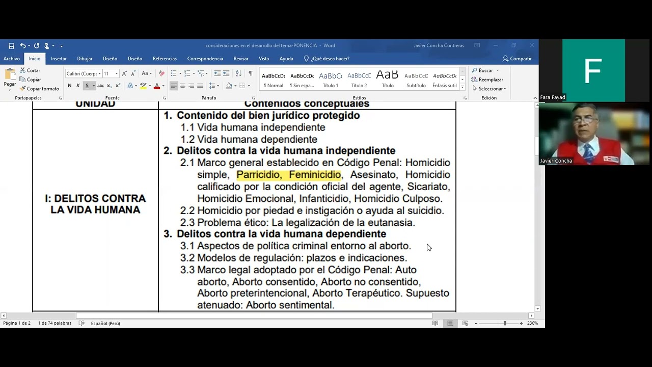 DELITOS  CONTRA LA VIDA , EL CUERPO Y LA SALUD. ASPECTOS CONCEPTUALES . DR. JAVIER CONCHA CONTRERAS