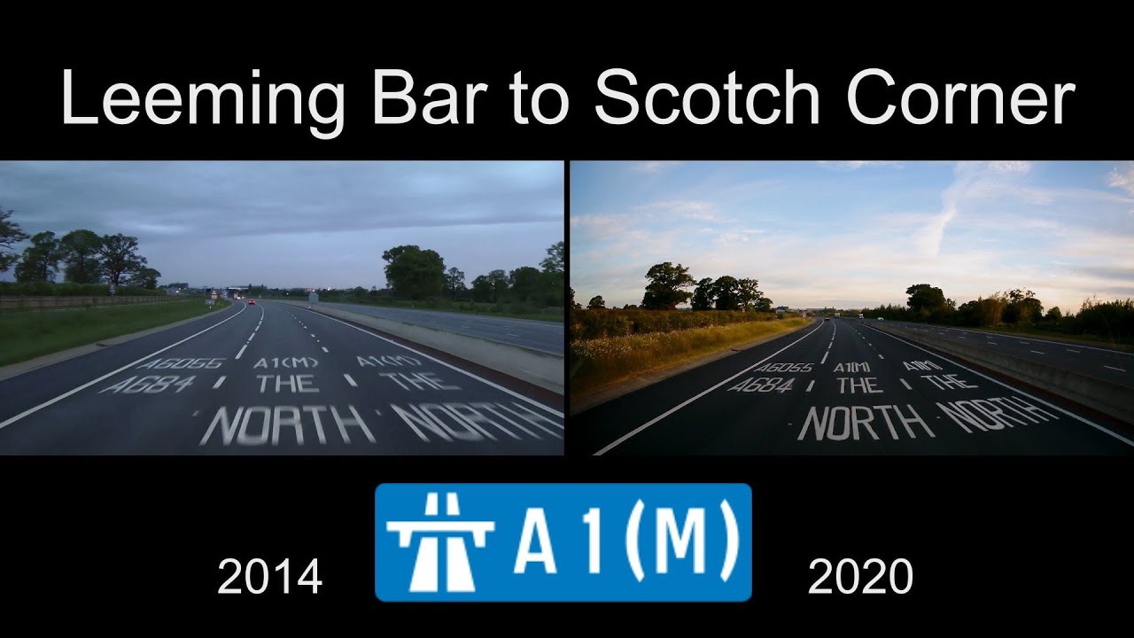 A1 Leeming Bar to Scotch Corner, 2014 / 2020 comparison.