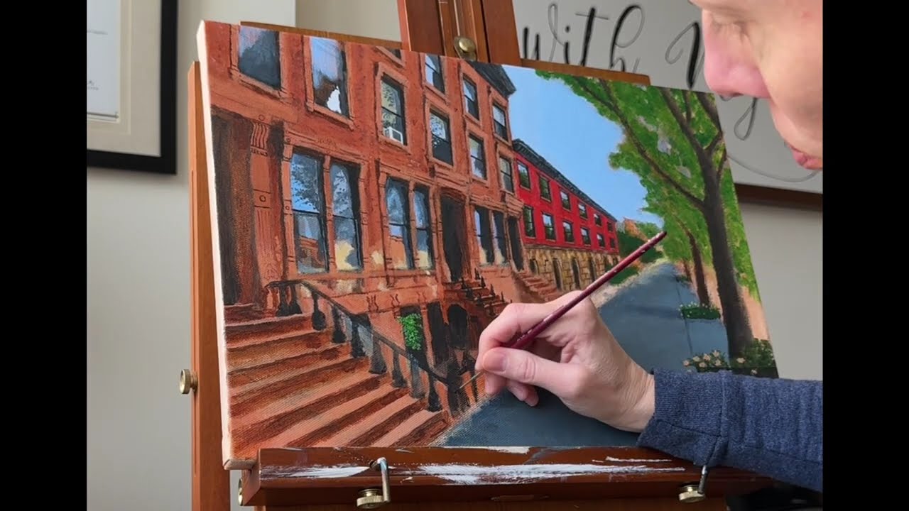 Painting a Brownstone block in Brooklyn / / Timelapse Acrylic Painting