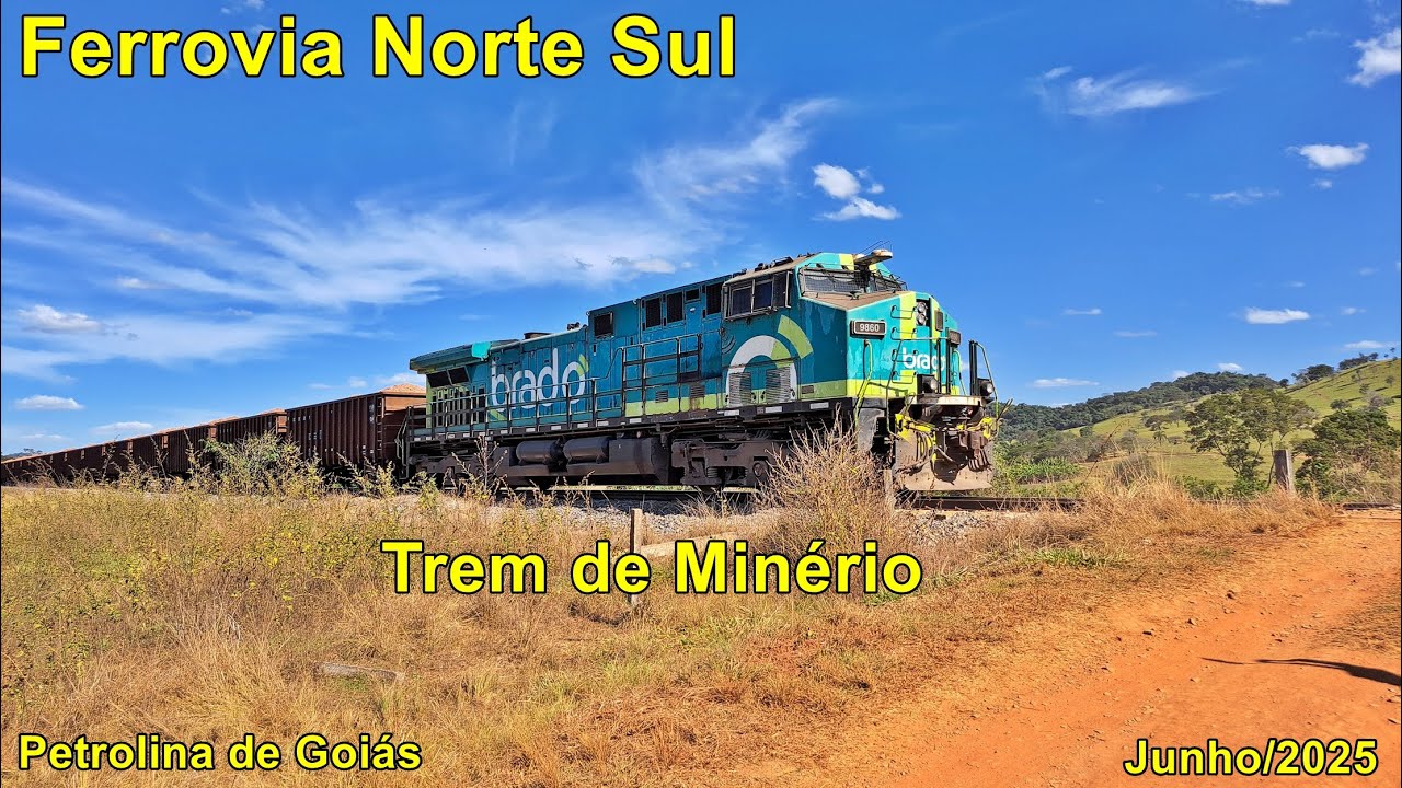 TREM DE MINÉRIO DA RUMO SUBINDO A RAMPA DE PETROLINA GO - FERROVIA NORTE SUL - JUN/2025