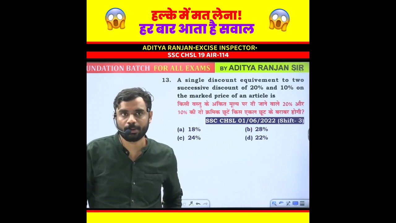 Successive Discount by Aditya Ranjan Sir Maths #ssc #discount