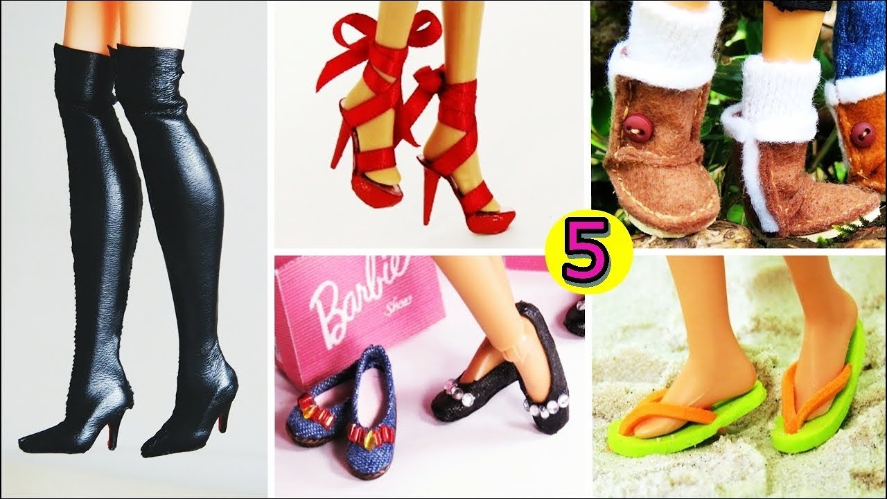 Миниатюрная обувь Barbie Dolls DIY 5 - кожаные сапоги, шлепки, балетки, босоножки на каблуке
