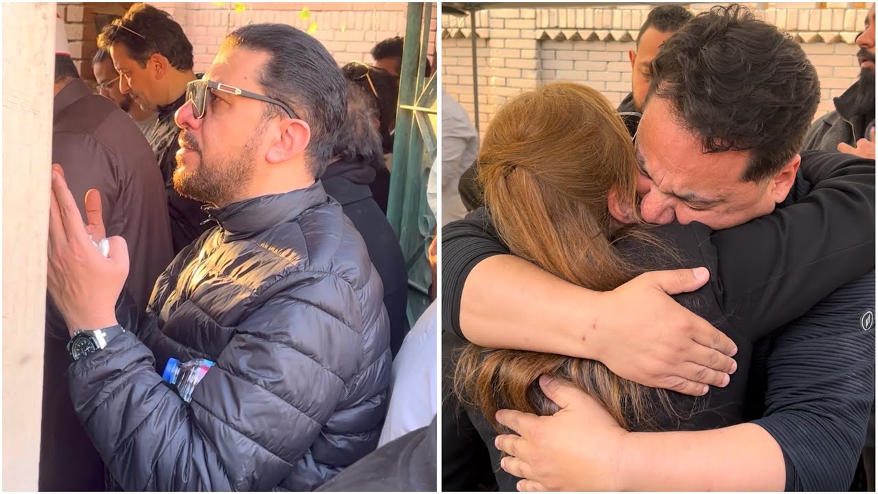 انهـ   ـيار ابن الموسيقار حلمي بكر في جنا***زة والده و مصطفى كامل يدعوا له ويسانده